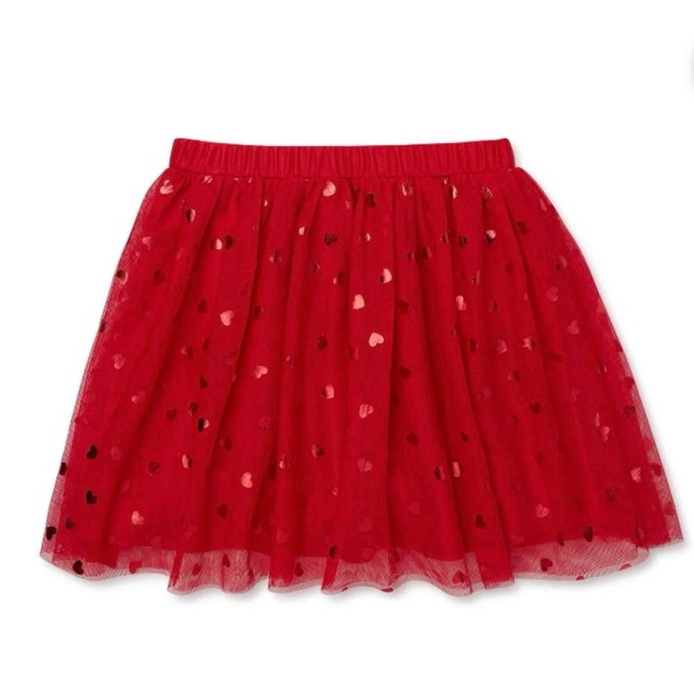 Way to Celebrate Girl's Mesh Layered Skirt Red Metallic Hearts XXL(18)